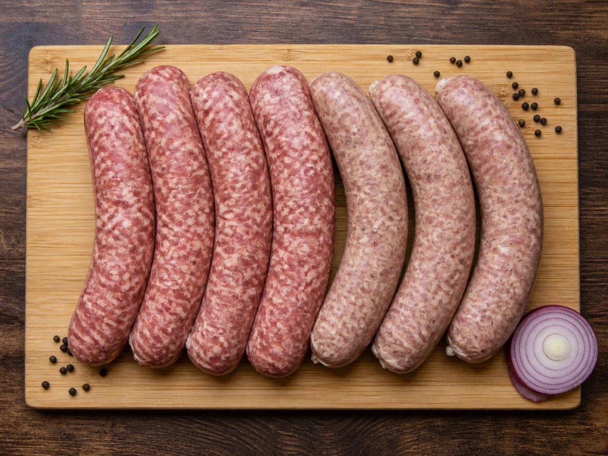 Fresh halal beef and lamb sausages